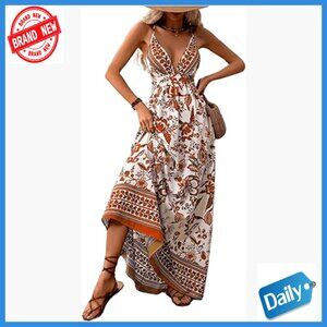 Women's Maxi Dress Flowy Boho Floral Backless Sundress Spaghetti Strap Beach